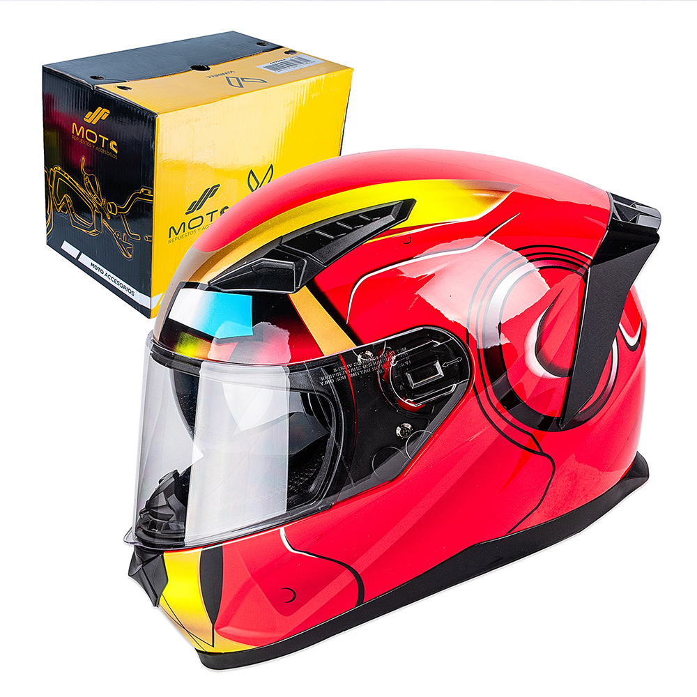 CASCO CERRADO DOBLE VISOR CON GRÁFICO TIPO IRONMAN ROJO TALLA "L" IMPORTADO 129 RED IRONMAN (L) 
