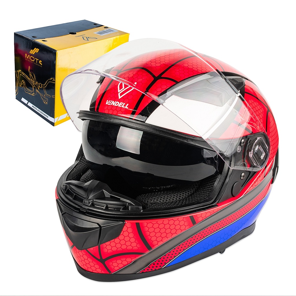 CASCO CERRADO DOBLE VISOR CON GRÁFICO TIPO SPIDERMAN TALLA "L" VENDELL MOD. 129 PLUS FULL FACE